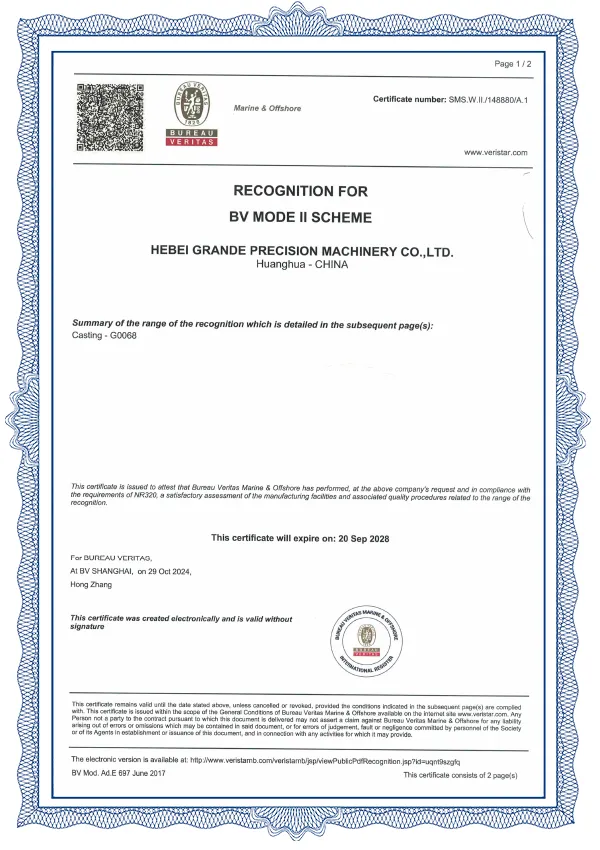 BV Factory Approval Certificate- Classification Society Certification